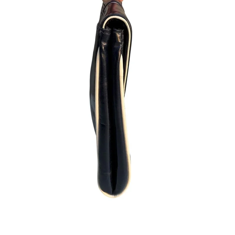 Bullocks Vintage 70s Patent Leather Clutch‎ Bag Made Italy Asymmetric Flap Navy
